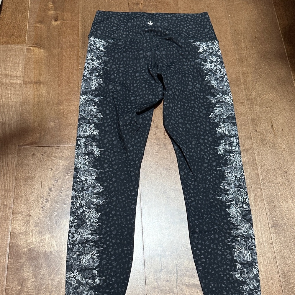 lululemon athletica Black Leggings with White Floral Side Panels